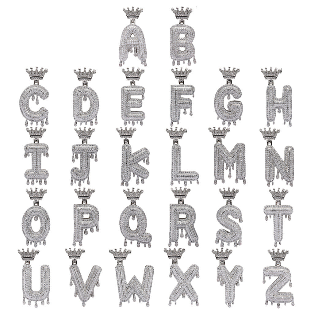 Hip Hop Crown Teardrop Micro Zirconia Alphabet