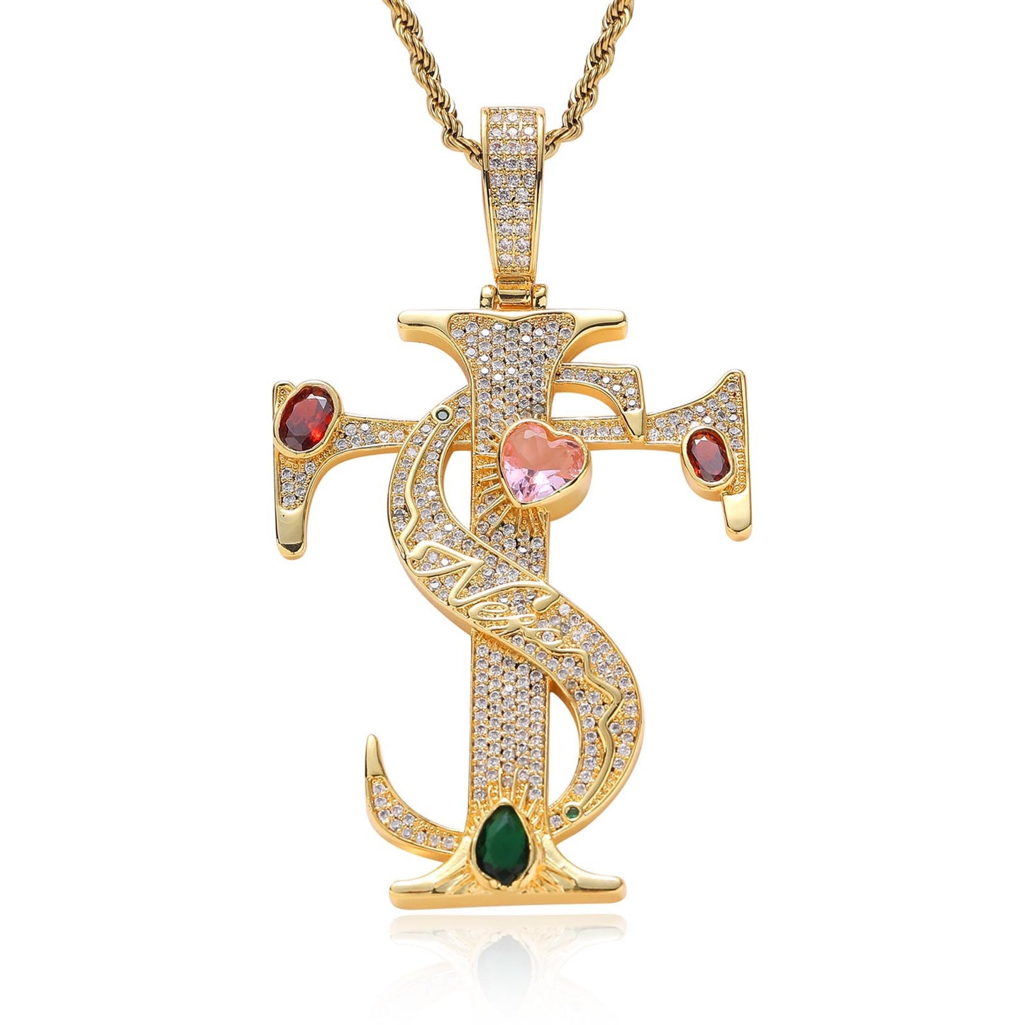 Micro-set Colorful Zirconia Cross Pendant