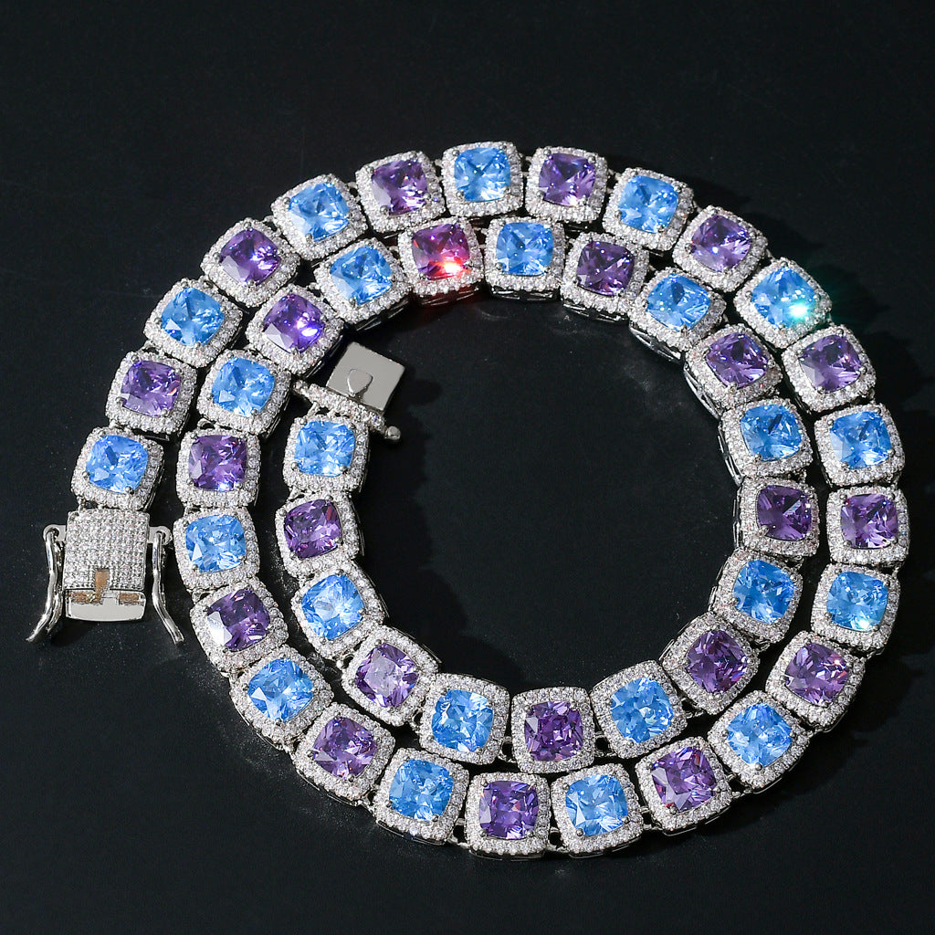 10mm Square Colorful Blue and Purple Zircon Necklace