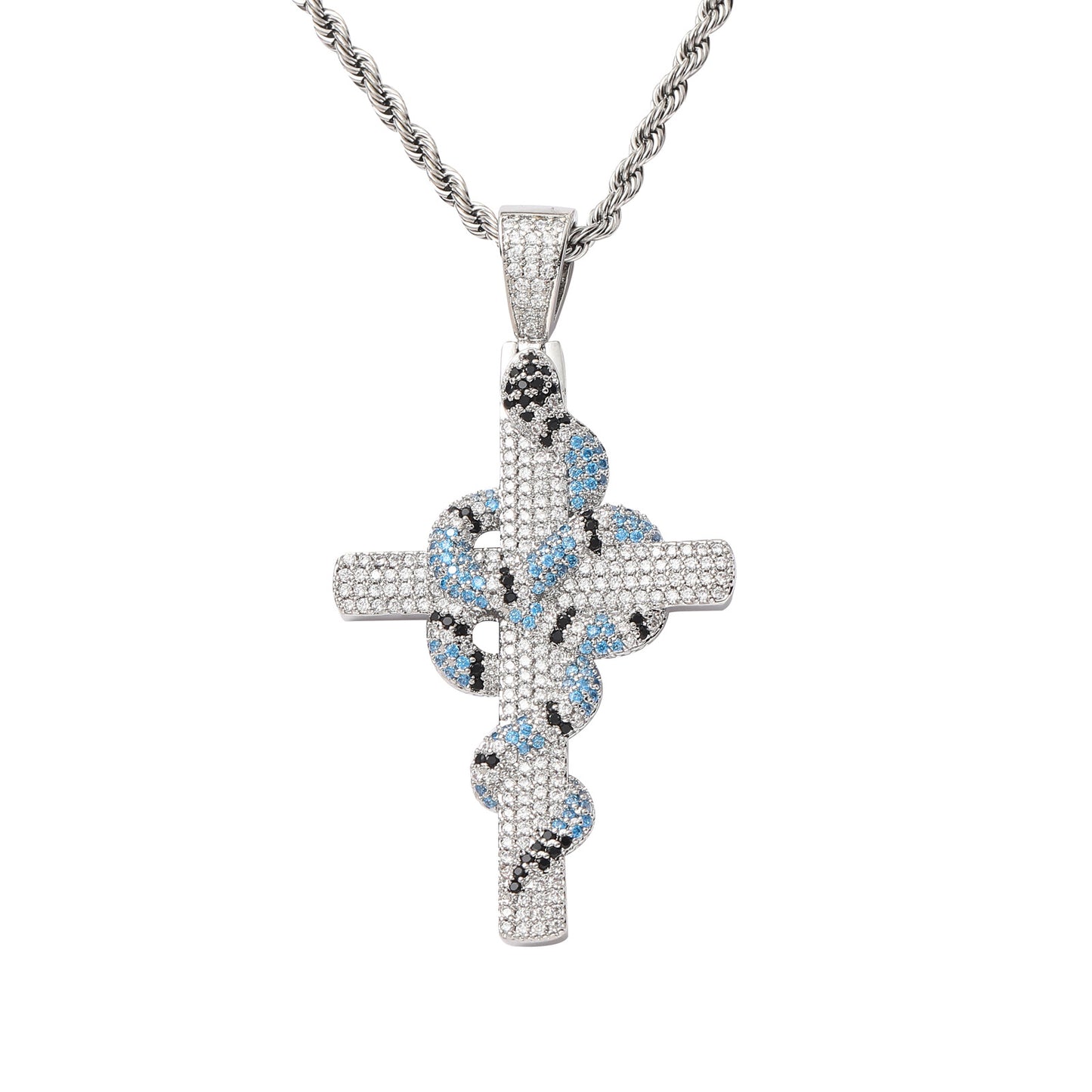 Copper and Zirconia Cross Snake Pendant