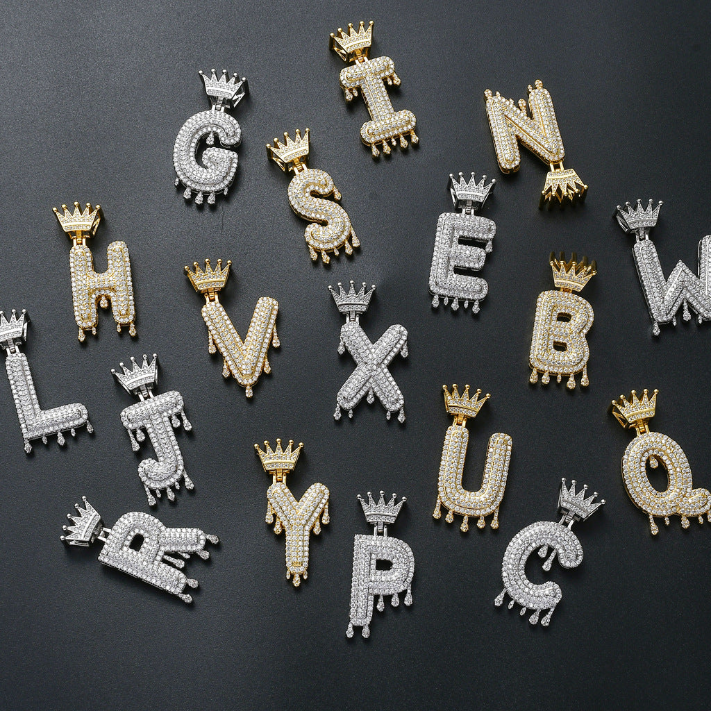 Hip Hop Crown Teardrop Micro Zirconia Alphabet