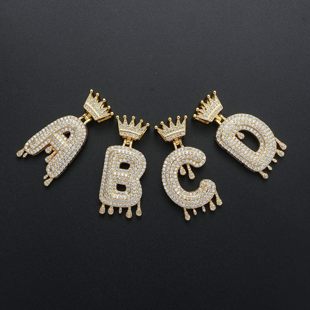 Hip Hop Crown Teardrop Micro Zirconia Alphabet