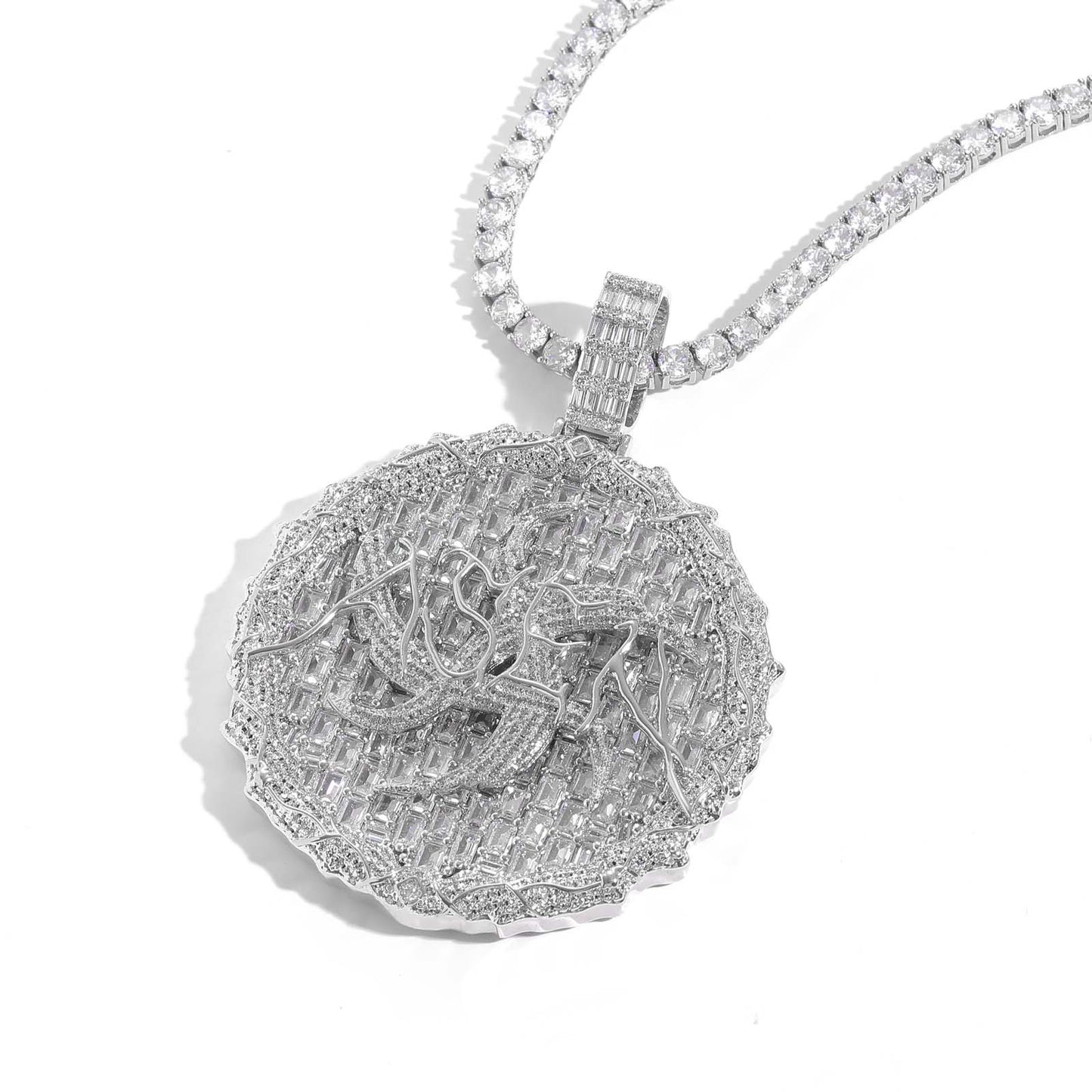 6cm T Square Zirconia Large Round Cake Pendant