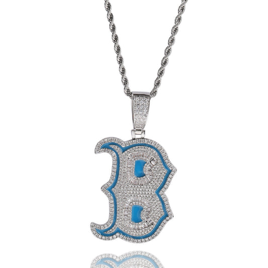 Letter B Pendant Necklace Bronze with Zirconia