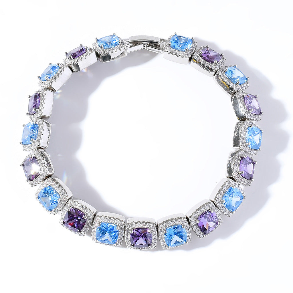 10mm Square Colorful Blue and Purple Zircon Necklace