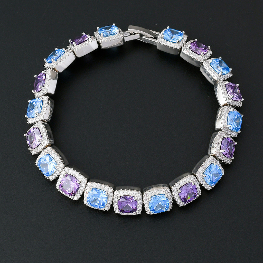 10mm Square Colorful Blue and Purple Zircon Necklace