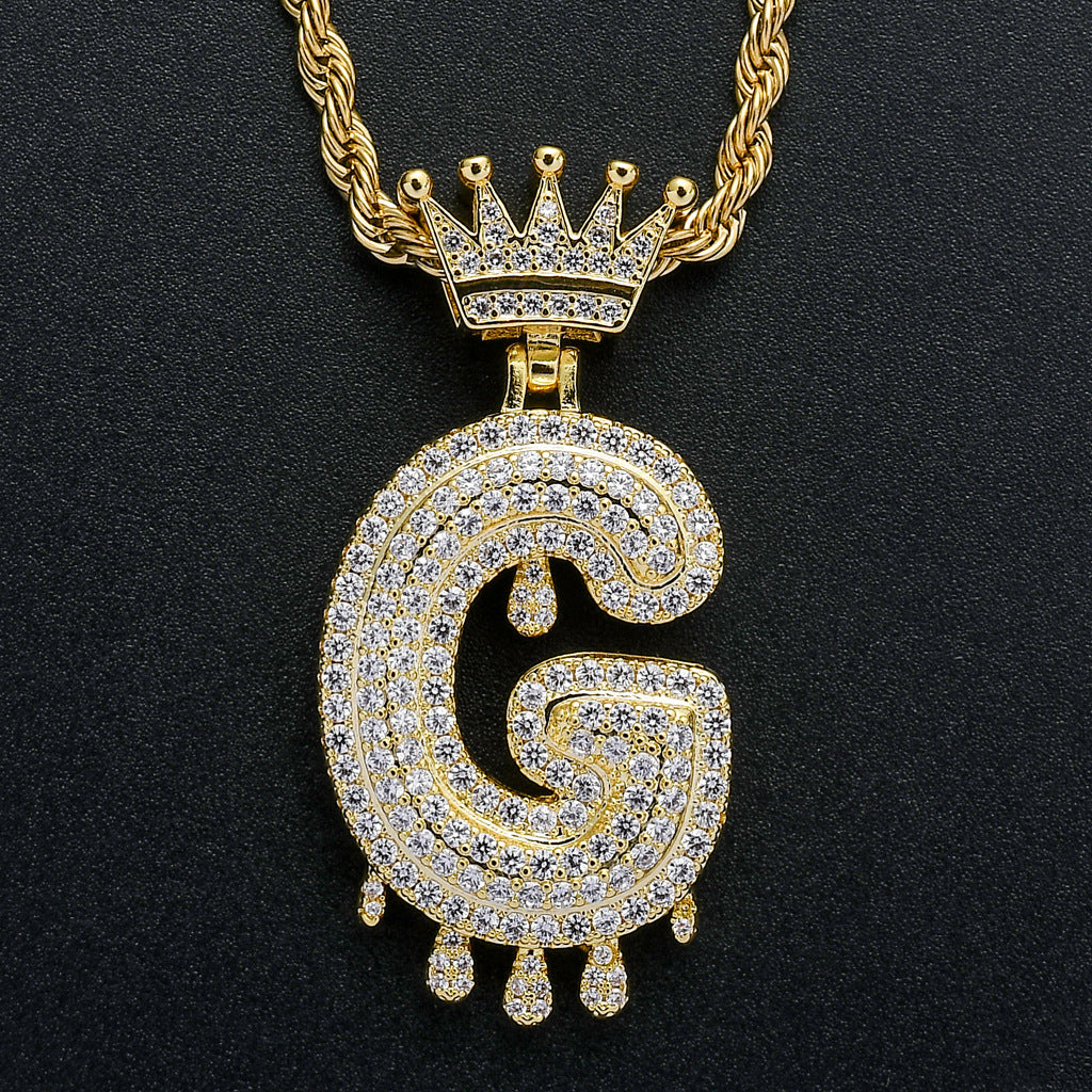 Hip Hop Crown Teardrop Micro Zirconia Alphabet