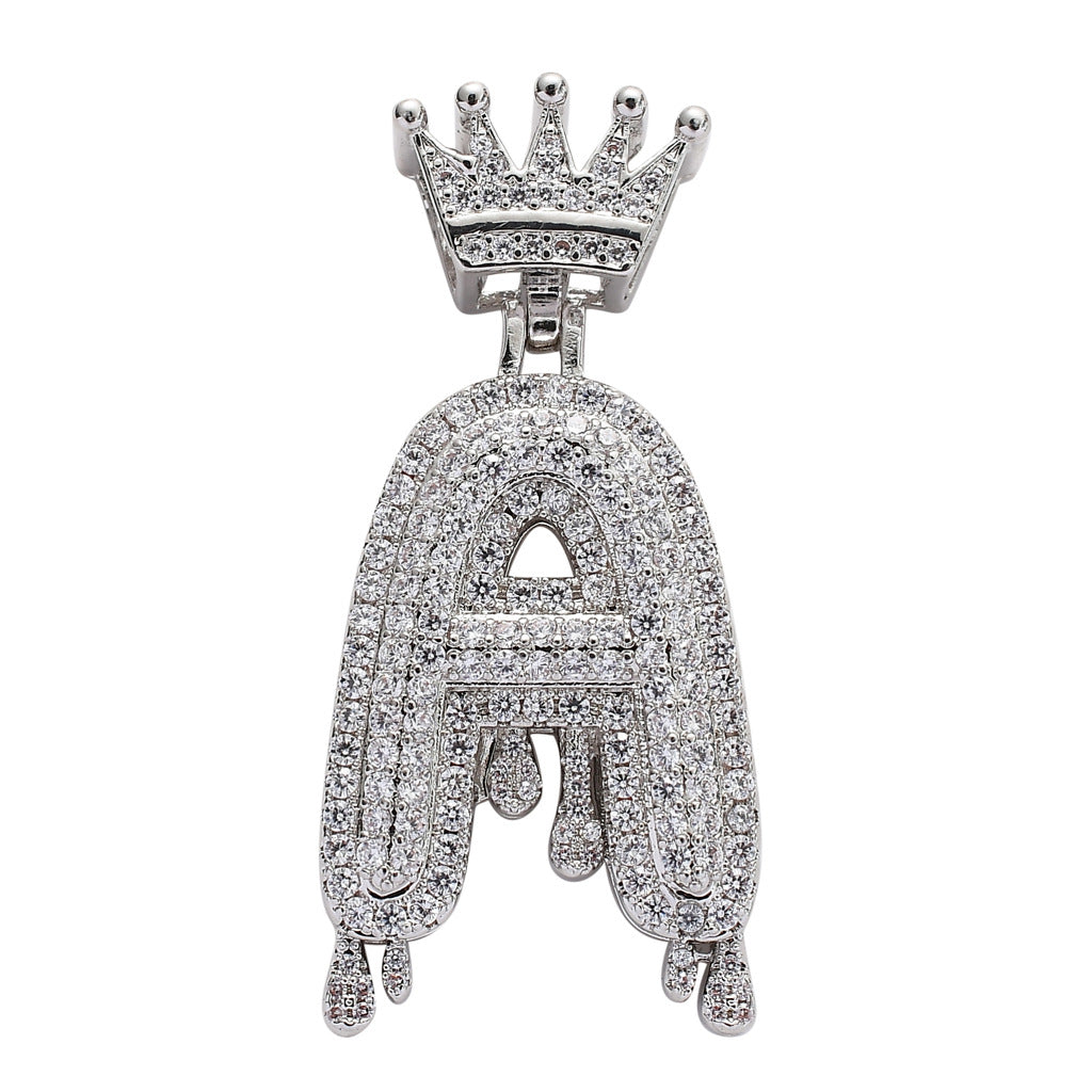 Hip Hop Crown Teardrop Micro Zirconia Alphabet