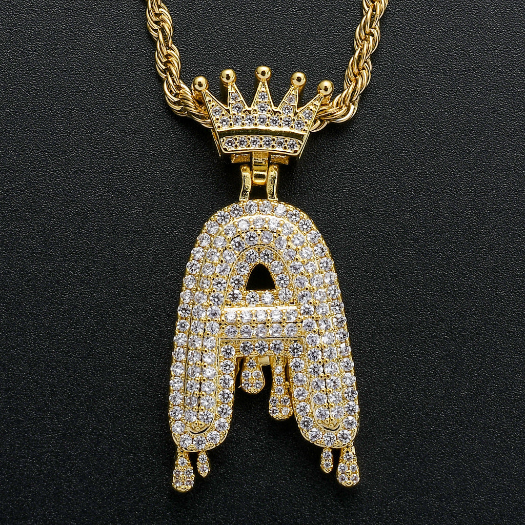 Hip Hop Crown Teardrop Micro Zirconia Alphabet