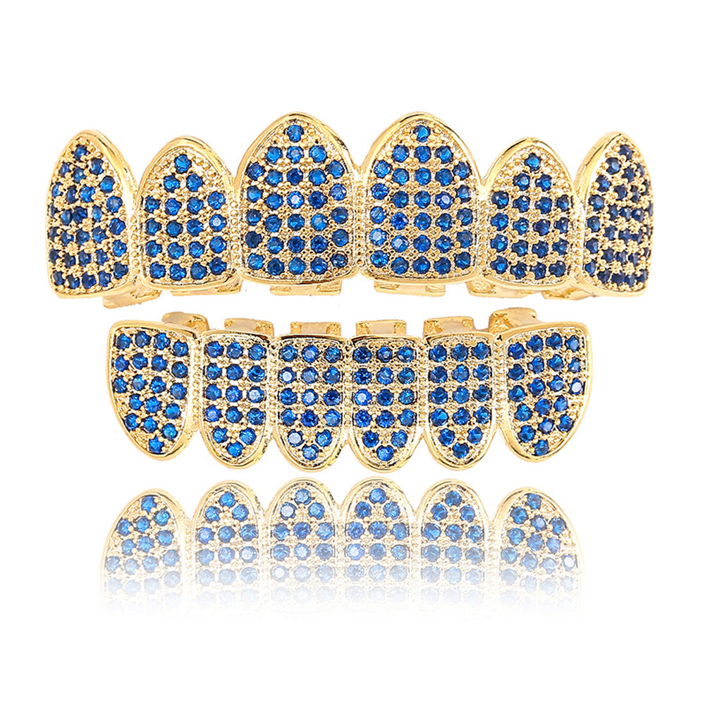 Blue zirconia micro-set zirconia gold braces