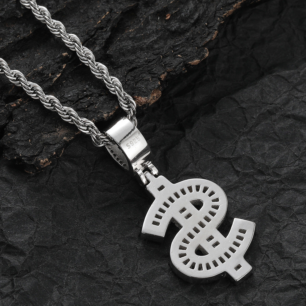 925 Silver with Zirconia Dollar Symbol Pendant