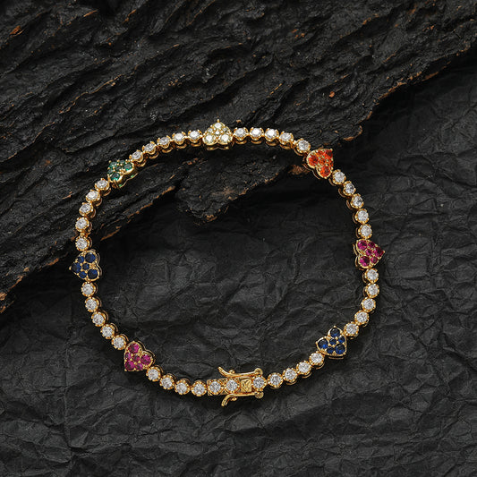 Colorful Heart Copper and Zirconia Tennis Bracelet