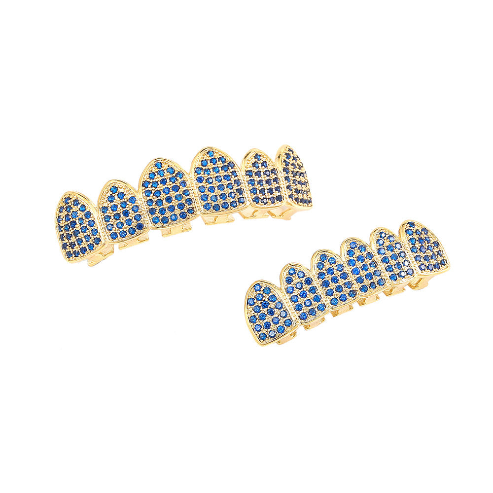 Blue zirconia micro-set zirconia gold braces