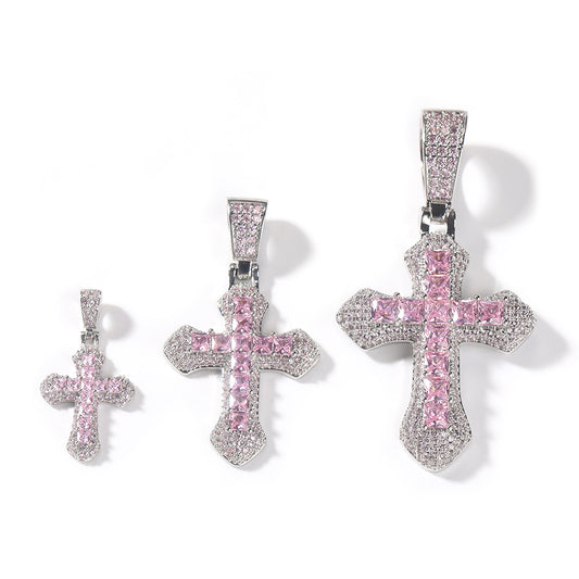 Large Copper and Zirconia Cross Pendant Necklace