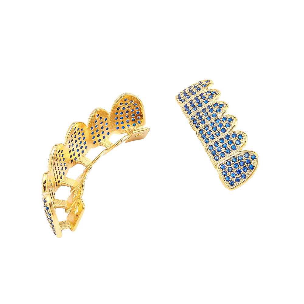 Blue zirconia micro-set zirconia gold braces