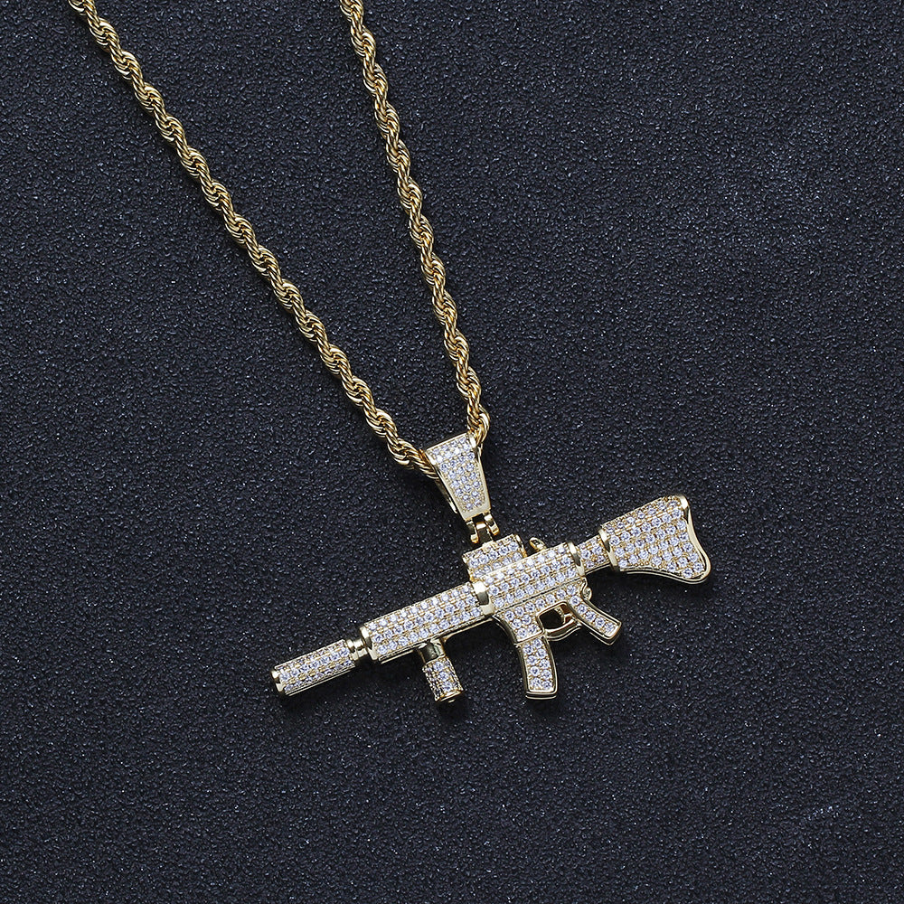 3D gun pendant Cuban necklace