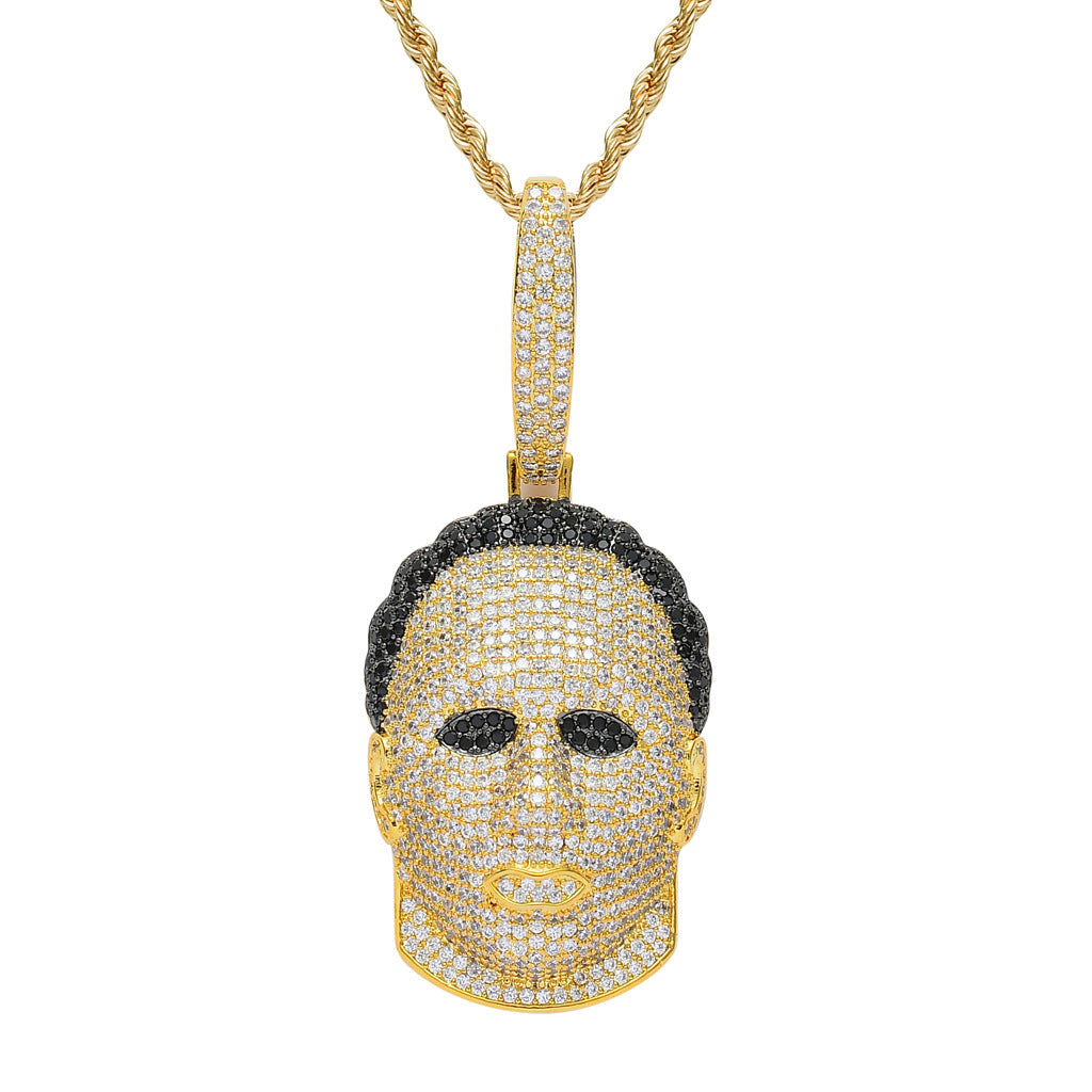 Necklace man head mask necklace micro zirconia hiphop hip hop