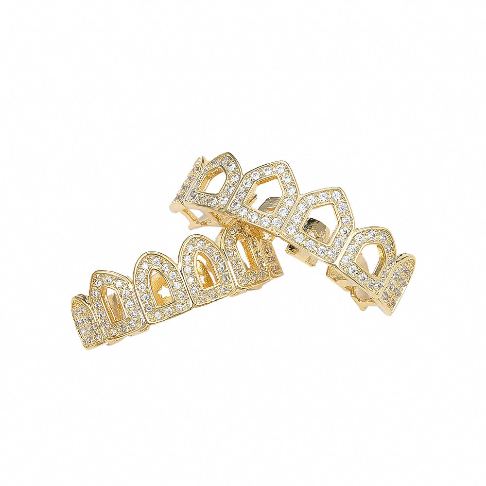 Skeletonized micro-set gold teeth set