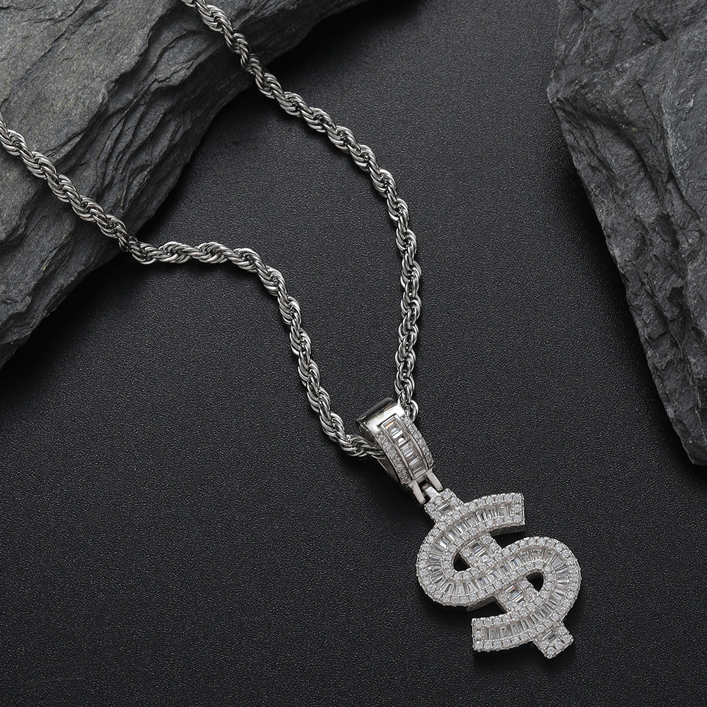 925 Silver with Zirconia Dollar Symbol Pendant