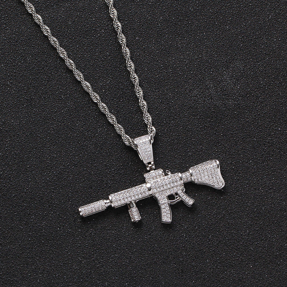 3D gun pendant Cuban necklace