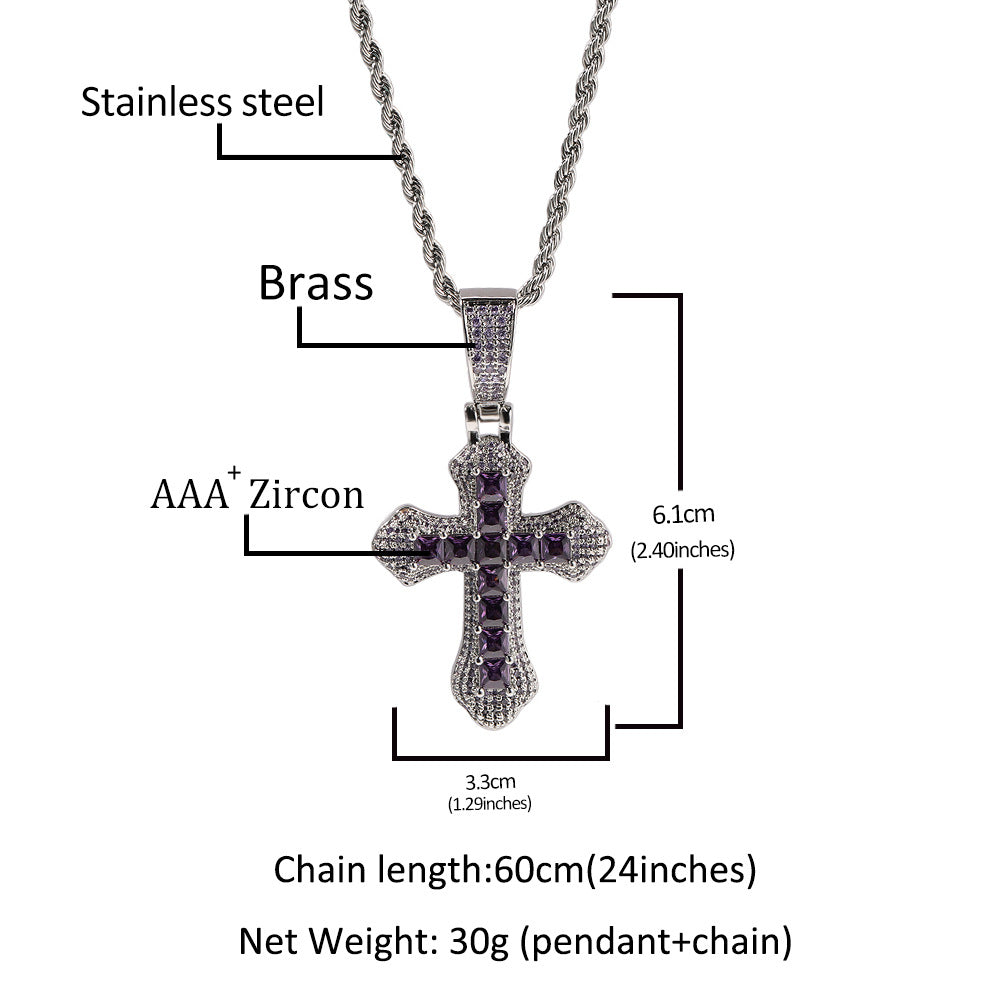 Large Copper and Zirconia Cross Pendant Necklace