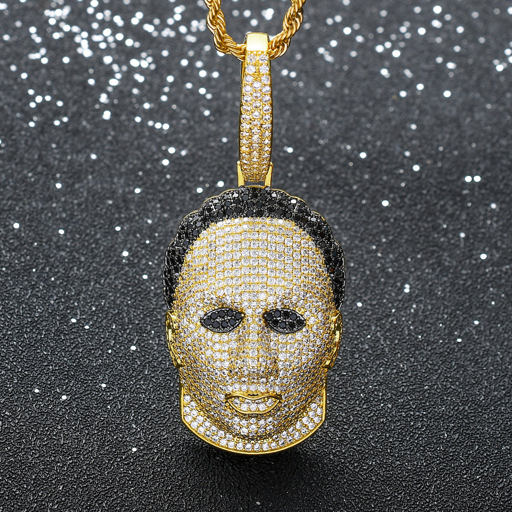 Necklace man head mask necklace micro zirconia hiphop hip hop