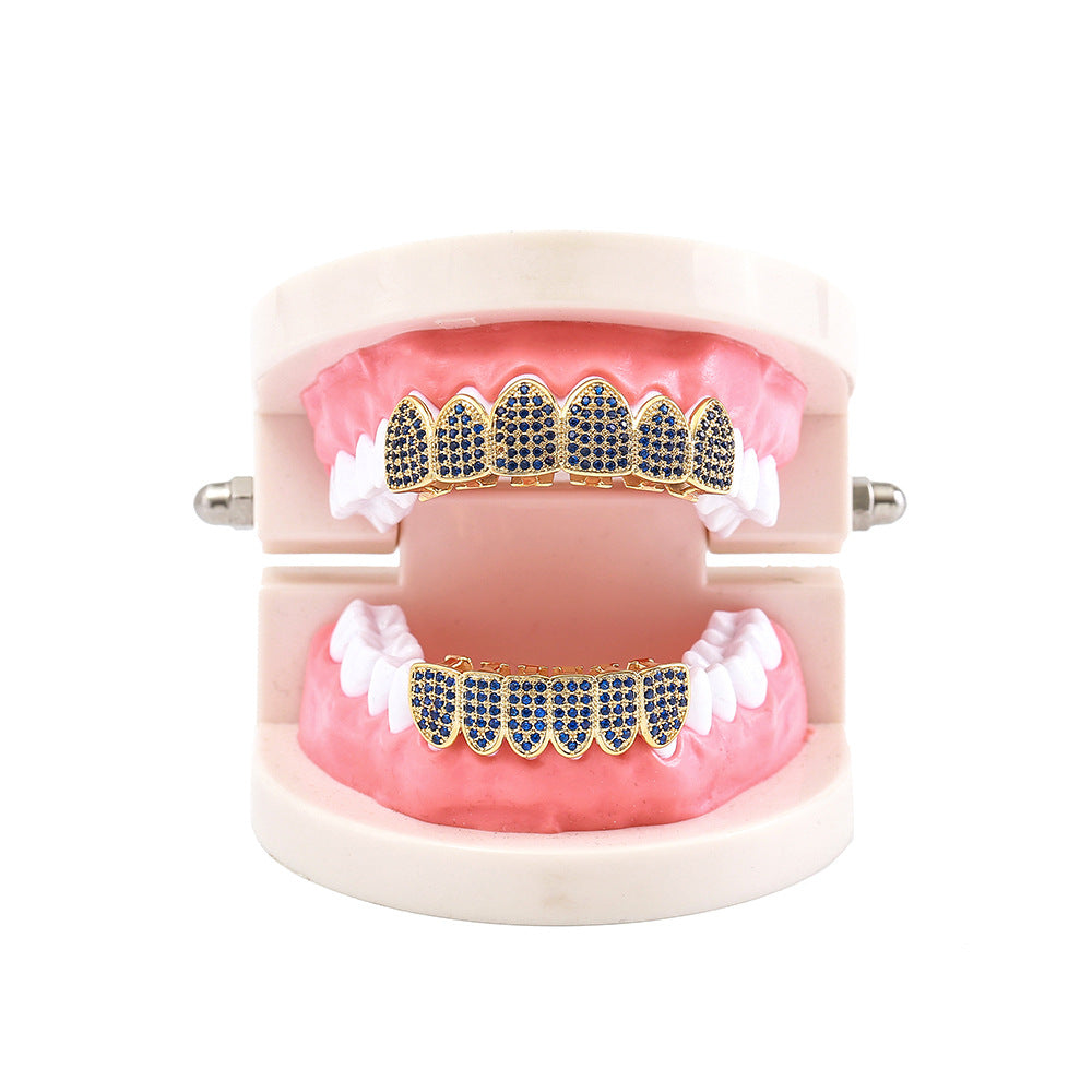 Blue zirconia micro-set zirconia gold braces