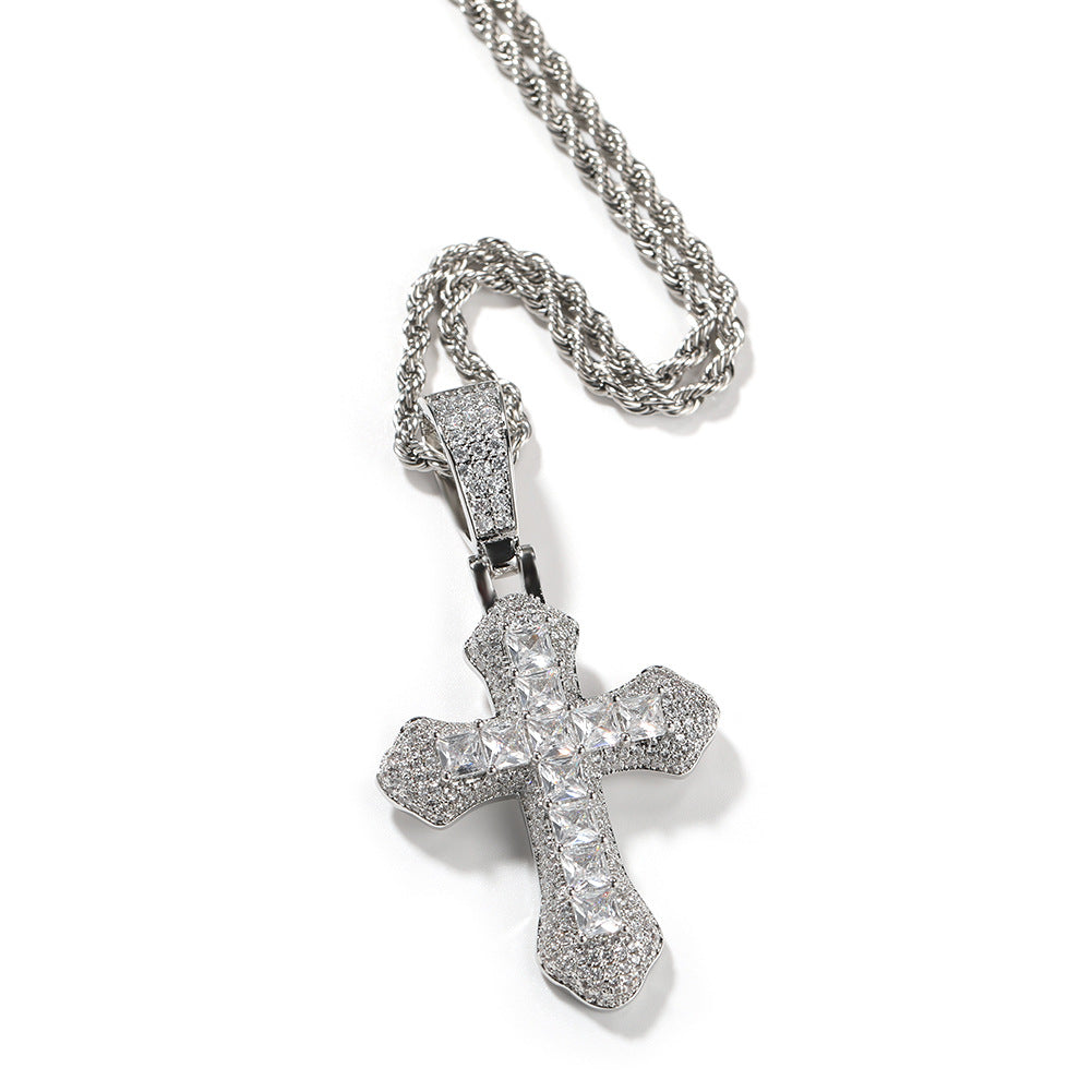 Large Copper and Zirconia Cross Pendant Necklace