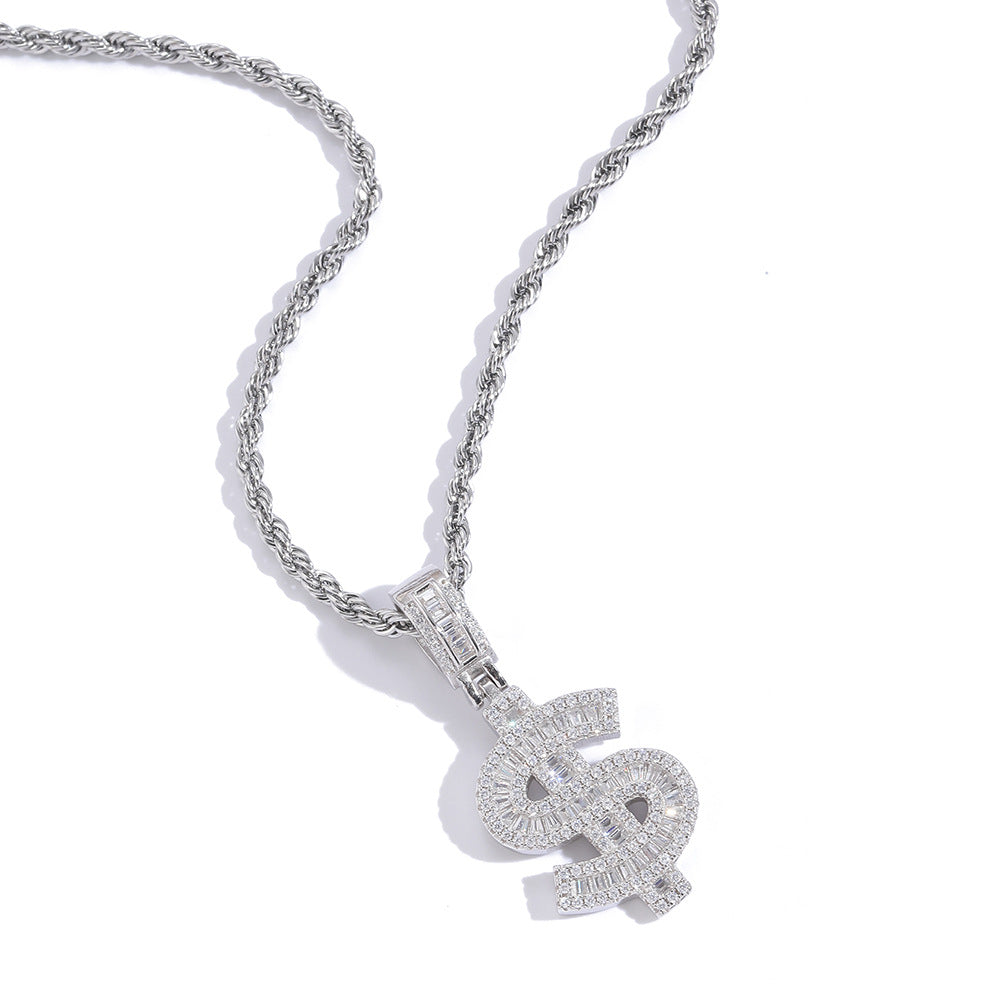 925 Silver with Zirconia Dollar Symbol Pendant