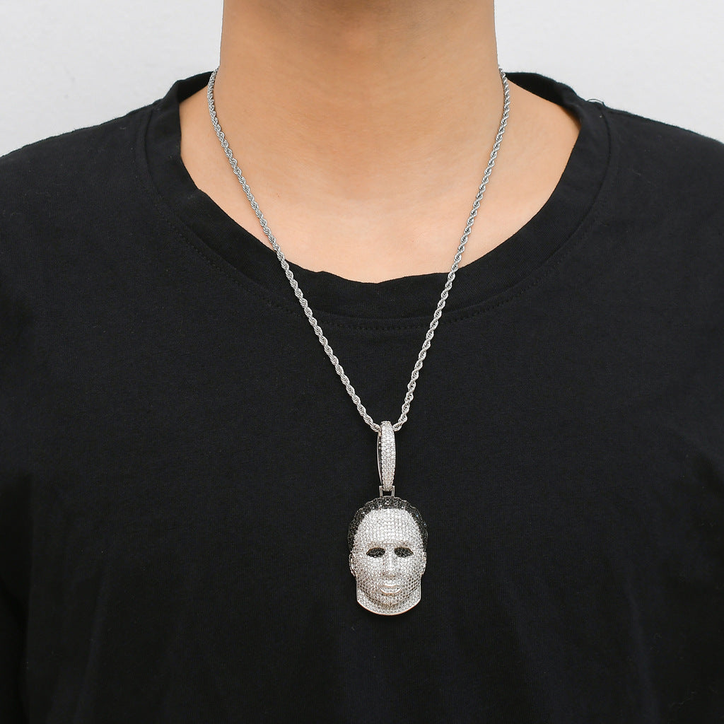 Necklace man head mask necklace micro zirconia hiphop hip hop