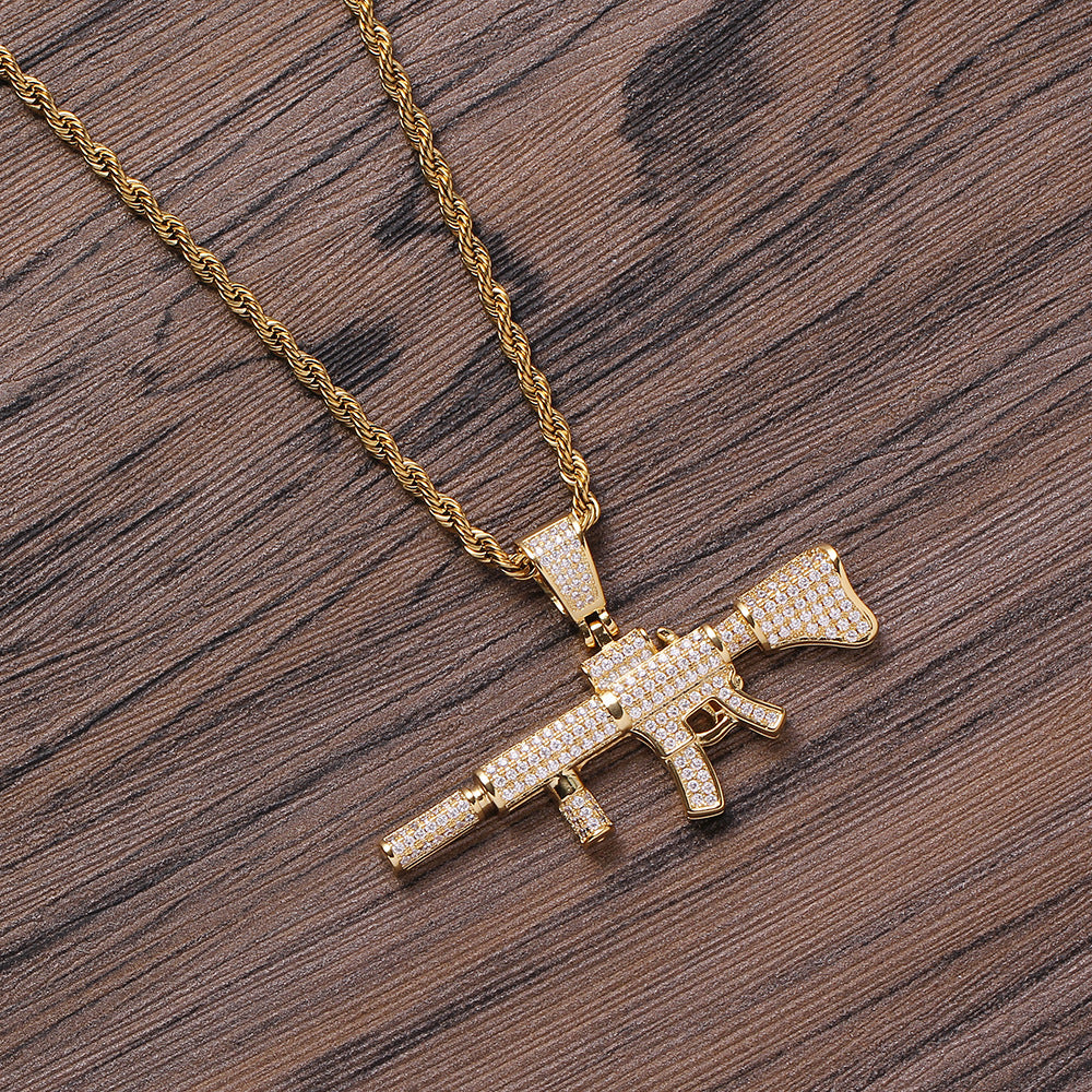 3D gun pendant Cuban necklace