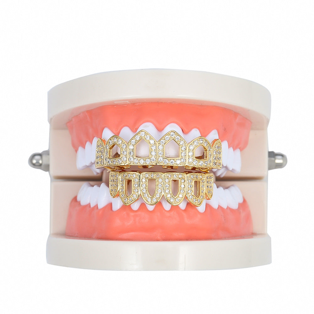 Skeletonized micro-set gold teeth set