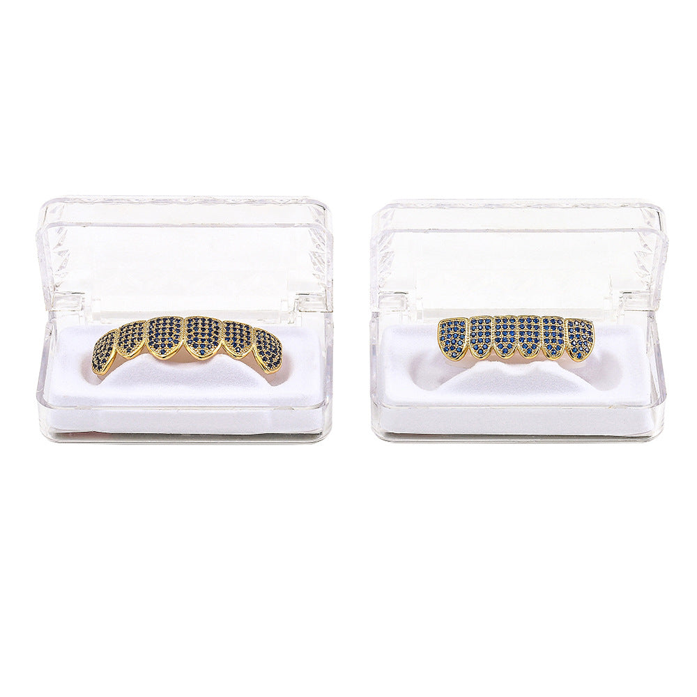 Blue zirconia micro-set zirconia gold braces