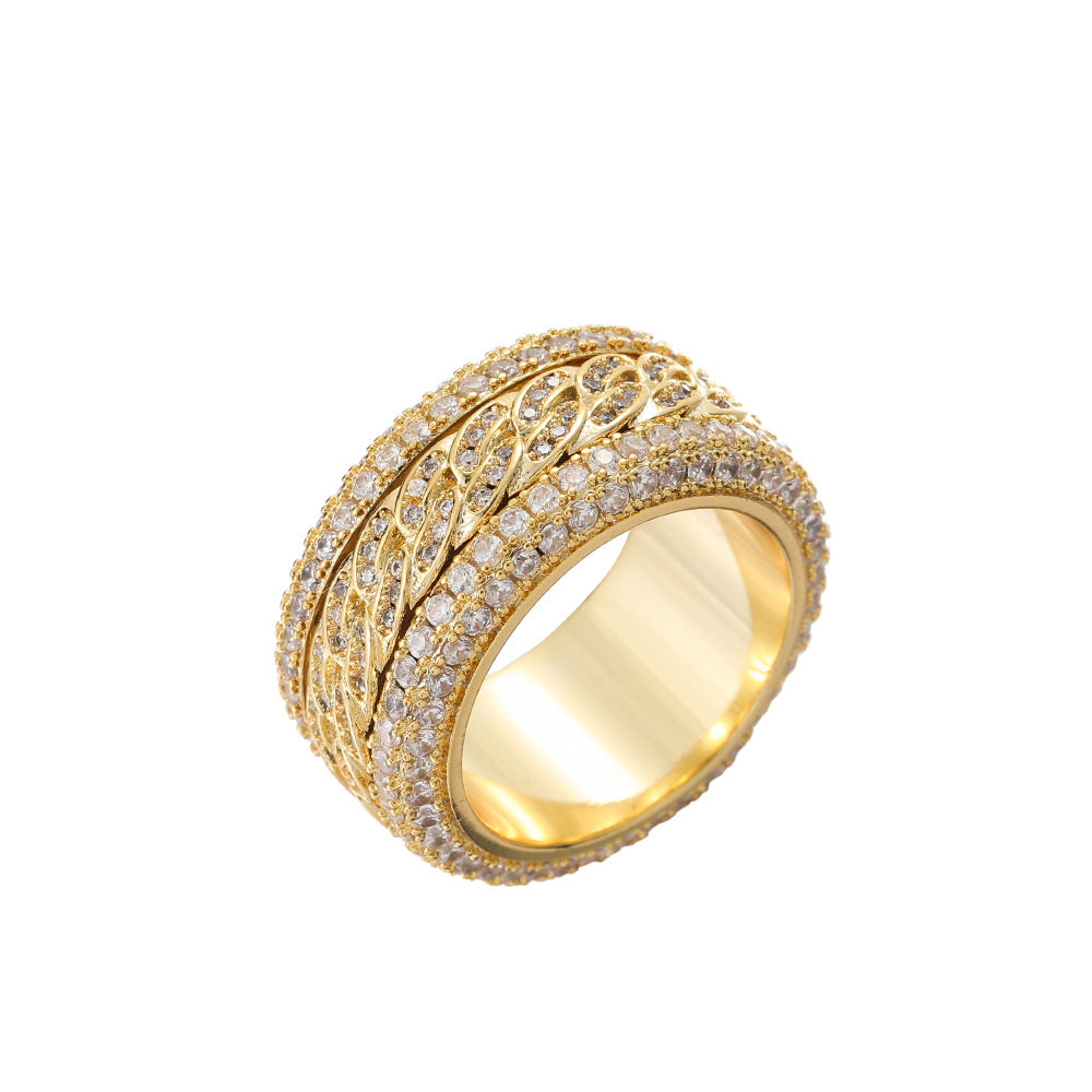 Rotatable Cuban Full Diamond Ring