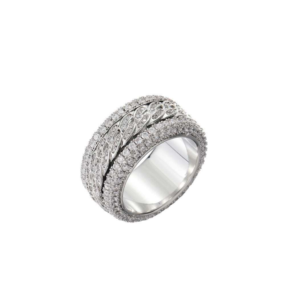 Rotatable Cuban Full Diamond Ring