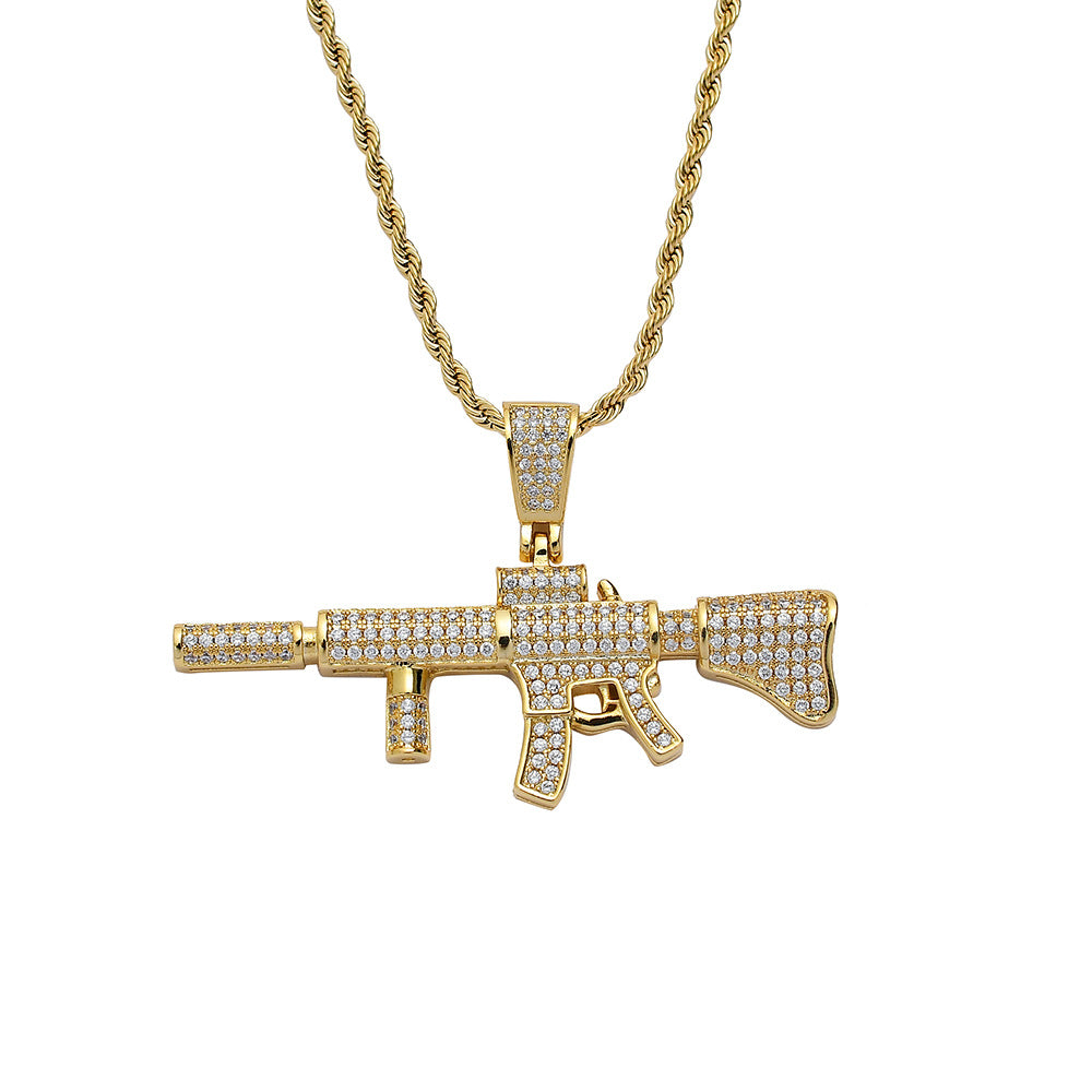 3D gun pendant Cuban necklace