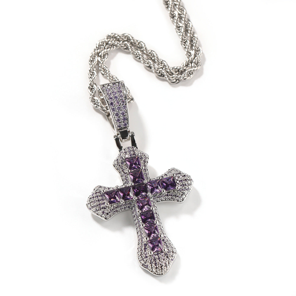 Large Copper and Zirconia Cross Pendant Necklace