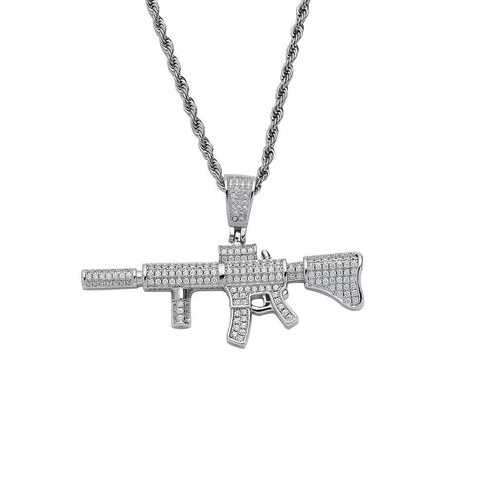 3D gun pendant Cuban necklace