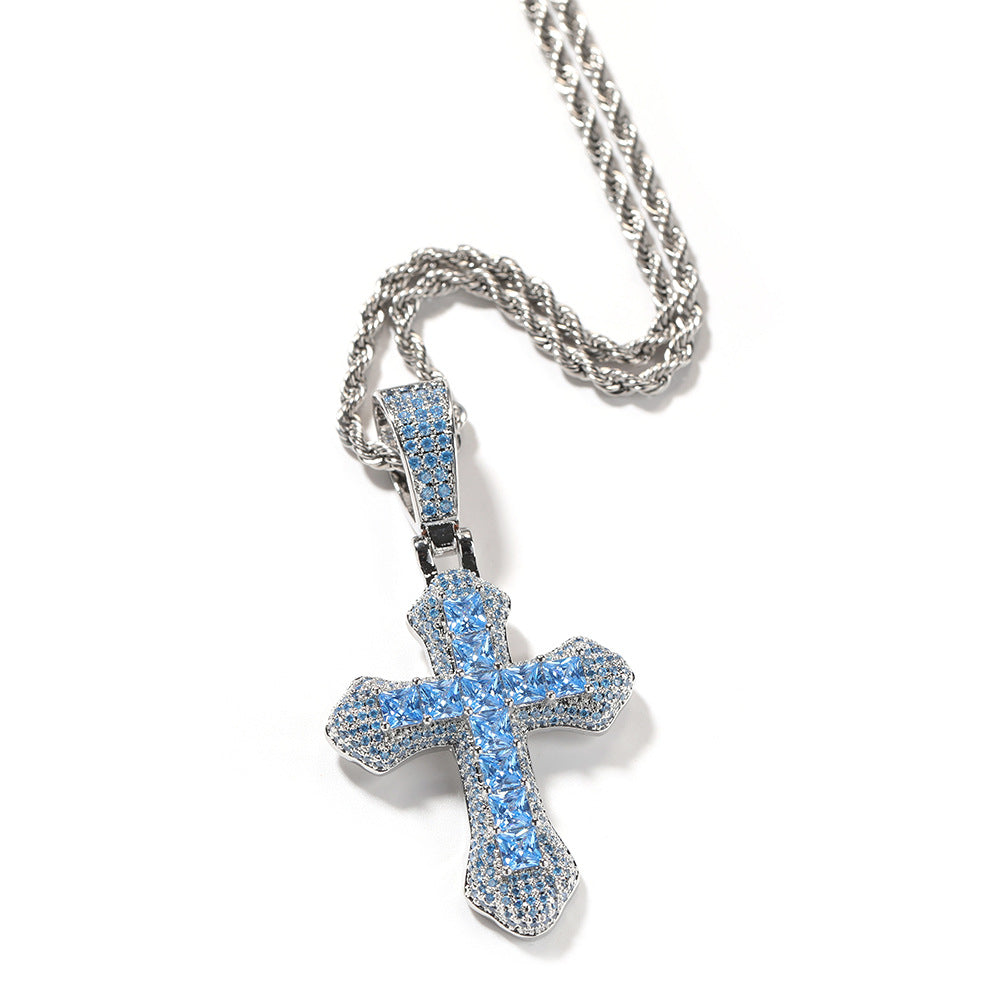 Large Copper and Zirconia Cross Pendant Necklace