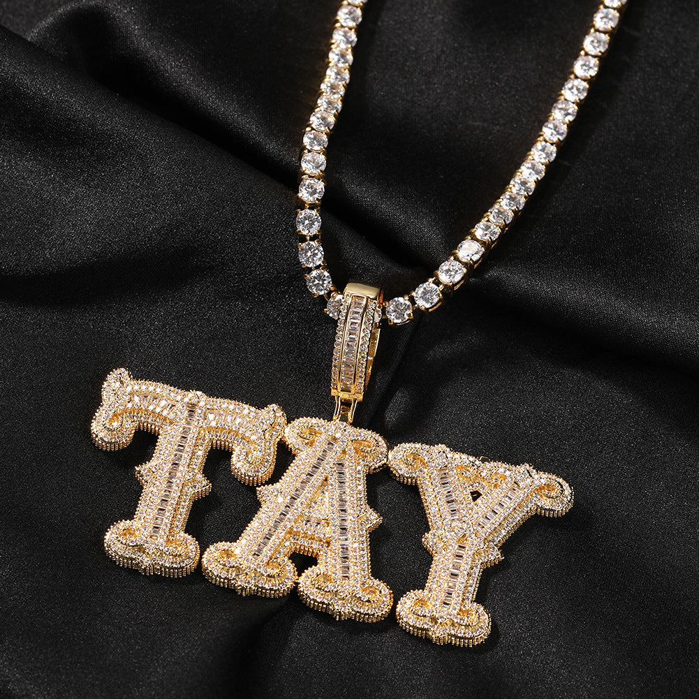 Hip Hop Small Alphabet Necklace DIY Copper and Zirconia Alphabet Pendant