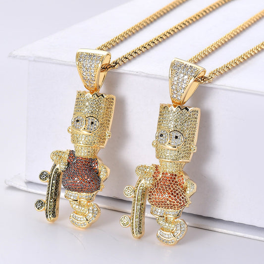 Simpson Pendant with Colored Zirconia Hip Hop Necklace